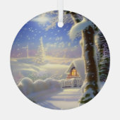 Ethereal Winterszene Kinkade Inspiriert Ornament Aus Glas (Rückseite)