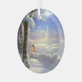 Ethereal Winterszene Kinkade Inspiriert Ornament Aus Glas (Vorderseite links)