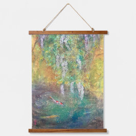 Ethereal Wisteria: The Koi's Golden Dream Wandteppich Mit Holzrahmen