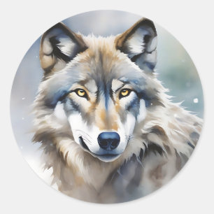 Ethereal Wolf Watercolor Portrait Runder Aufkleber