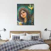 Ethereal Woman Holding Gold Fairylike Butterflies Leinwanddruck (Insitu (Schlafzimmer))