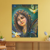 Ethereal Woman Holding Gold Fairylike Butterflies Leinwanddruck (Insitu (Wohnzimmer))