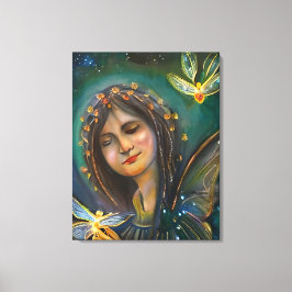 Ethereal Woman Holding Gold Fairylike Butterflies Leinwanddruck