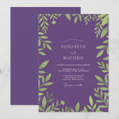 Ethereale Amethyst-Blatt-Hochzeit Einladung (Vorne/Hinten)