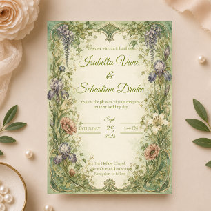 Ethereale Art Nouveau-Gartenromanze-Hochzeit Einladung