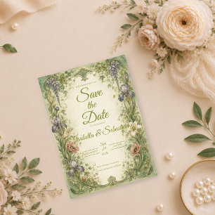 Ethereale Art Nouveau-Gartenromanze-Hochzeit Save The Date
