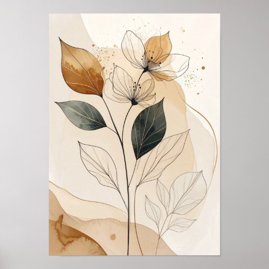 Ethereale Erdtöne: Moderne botanische Linienkunst  Poster (Vorne)