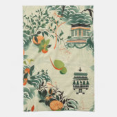 Ethereales Orangenmuster mit Zen-Tempeln Geschirrtuch (Vertikal)