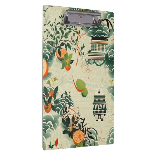 Ethereales Orangenmuster mit Zen-Tempeln Klemmbrett (Rechts)