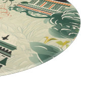 Ethereales Orangenmuster mit Zen-Tempeln Schneidebrett (Ecke)