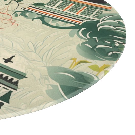 Ethereales Orangenmuster mit Zen-Tempeln Schneidebrett (Ecke)