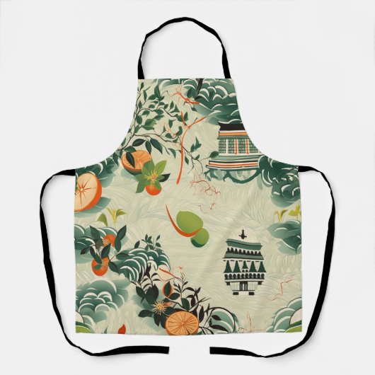 Ethereales Orangenmuster mit Zen-Tempeln Schürze (Vorderseite)