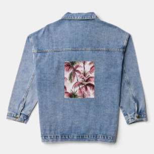 Ethereales Rosé-Palmenmuster Jeansjacke