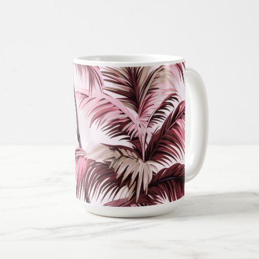 Ethereales Rosé-Palmenmuster Kaffeetasse (VorderseiteRechts)