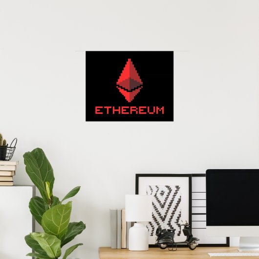 Ethereum ETH 8-Bit Rotes Logo | Poster (Heimbüro)