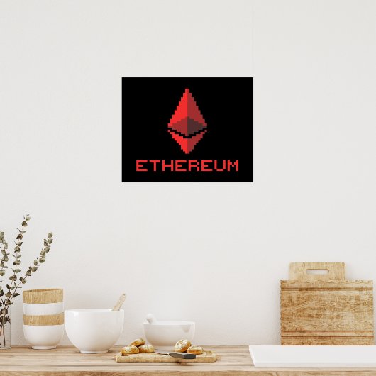 Ethereum ETH 8-Bit Rotes Logo | Poster (Küche)