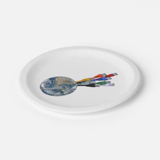 Ethernet-Netzwerk vernetzte Erde Pappteller (Schrägansicht)