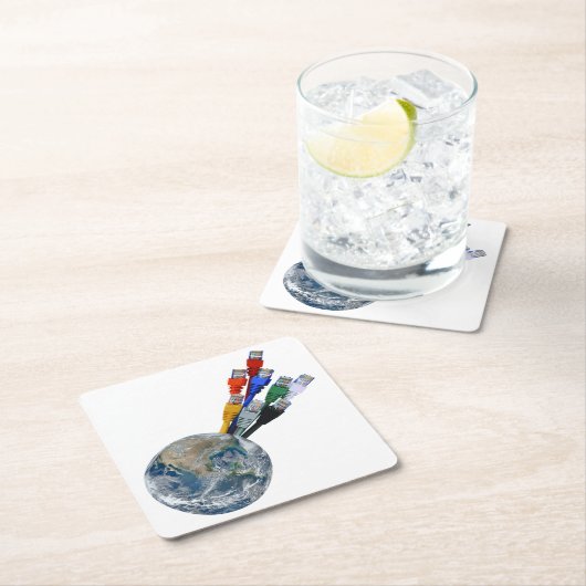 Ethernet-Netzwerk vernetzte Erde Rechteckiger Pappuntersetzer (Vor Ort)