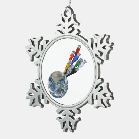 Ethernet-Netzwerk vernetzte Erde Schneeflocken Zinn-Ornament (Rechts)