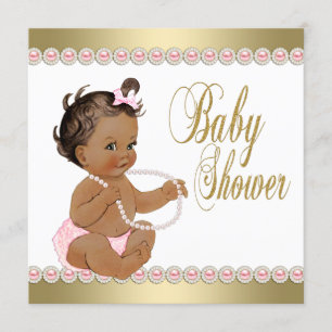 Ethik-Mädchen Diamanten Perlen Rosa Gold Babyparty Einladung