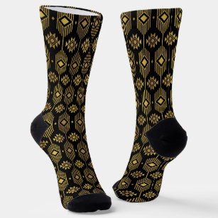 Ethikatgeometrisches Schwarz-Gold-Muster Soc Socken