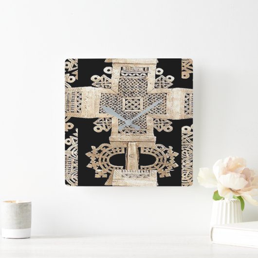 Ethiopian Motif Quadratische Wanduhr (Zuhause)