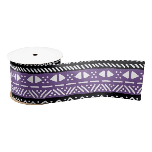 Ethnic African Lila Mudcloth Design Satin Ribbon Satinband (Spule)