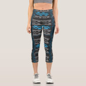 Ethnic Aztec Blue Capri Leggings (Vorderseite)