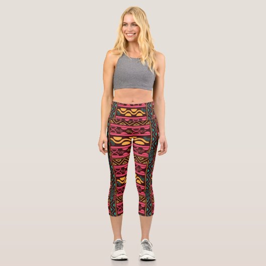 Ethnic Aztec Red Capri Leggings (Vorderseite)