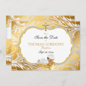 Ethnic Baby Boy Baptisse Rett Date Gold Cross Save The Date (Vorne/Hinten)