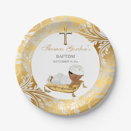 Ethnic Baby Boy Christening Taufe Gold Silver Pappteller (Vorderseite)