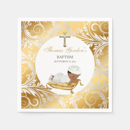 Ethnic Baby Boy Christening Taufe Gold Silver Serviette (Vorderseite)