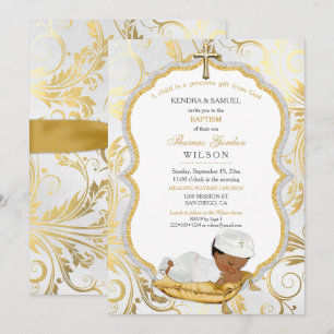 Ethnic Baby Boy Taufe Christening Gold Cross Einladung