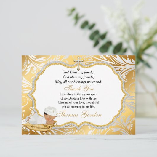 Ethnic Baby Boy Taufe Gold Cross Vielen Dank Dankeskarte (Stehend Vorderseite)