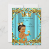 Ethnic Baby Dusche Prince Gold Aquamarin Aqua Einladung (Vorderseite)