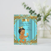 Ethnic Baby Dusche Prince Gold Aquamarin Aqua Einladung (Stehend Vorderseite)