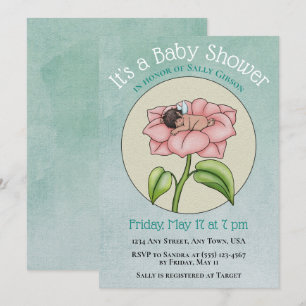 Ethnic Baby Fairy in Blume Kinderdusche Einladung