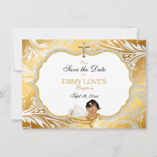 Ethnic Baby Girl Baptisse Rett Gold Cross Save The Date