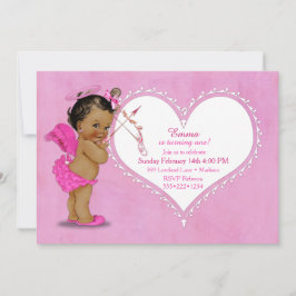 Ethnic Baby Girl Cupid Angel Wings Halo Hot Pink Einladung
