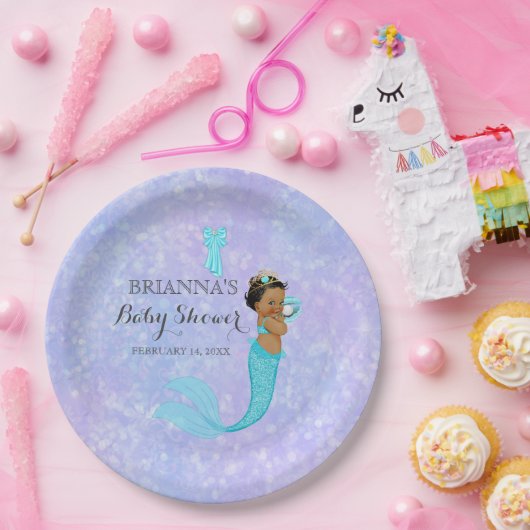 Ethnic Baby Girl Mermaid Princess Lila Türkis Pappteller (Party)