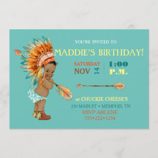 Ethnic Baby Girl Native Tribal Headdress Moccasins Einladung