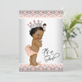 Ethnic Baby Girl Peach und Gray Baby Shower Einladung (Stehend Vorderseite)