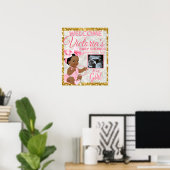 Ethnic Baby Girl Pink Foto Baby Dusche Willkommen Poster (Heimbüro)