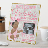 Ethnic Baby Girl Pink Foto Baby Dusche Willkommen Sockelschild (In Situ)