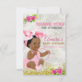 Ethnic Baby Girl Pink & Gold Elegantes Foto Dankeskarte (Vorderseite)