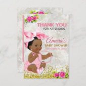 Ethnic Baby Girl Pink & Gold Elegantes Foto Dankeskarte (Vorne/Hinten)