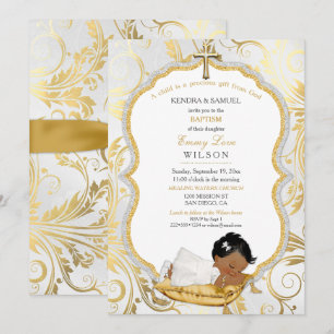 Ethnic Baby Girl Taufe Christening Gold Cross Einladung