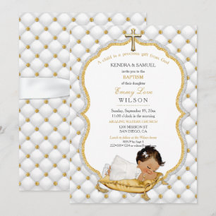 Ethnic Baby Girl Taufe Christening Gold Cross Einladung