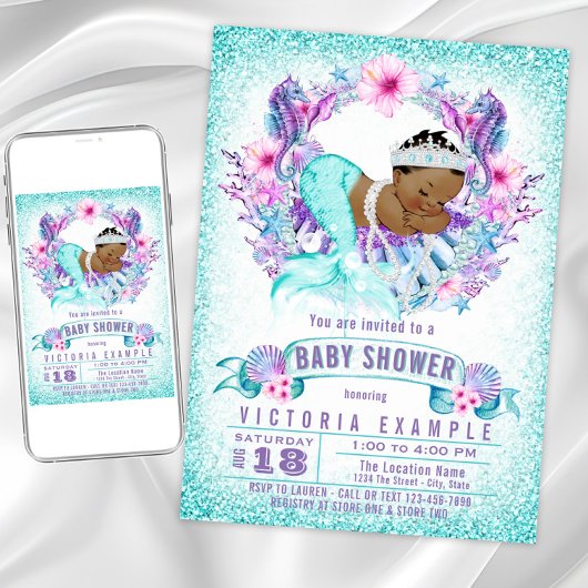 Ethnic Baby Mermaid Baby Shower Einladung