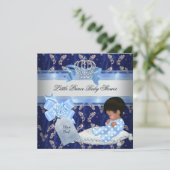 Ethnic Baby Shower Boy Blue Little Prince Crown Einladung (Stehend Vorderseite)